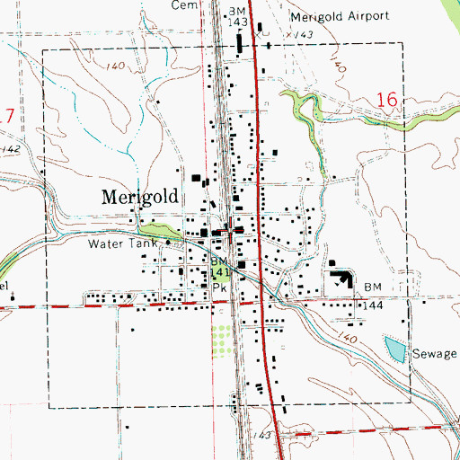 Topographic Map of Merigold, MS