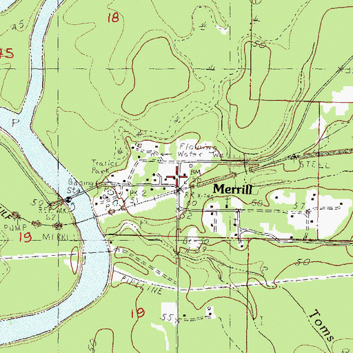 Topographic Map of Merrill, MS