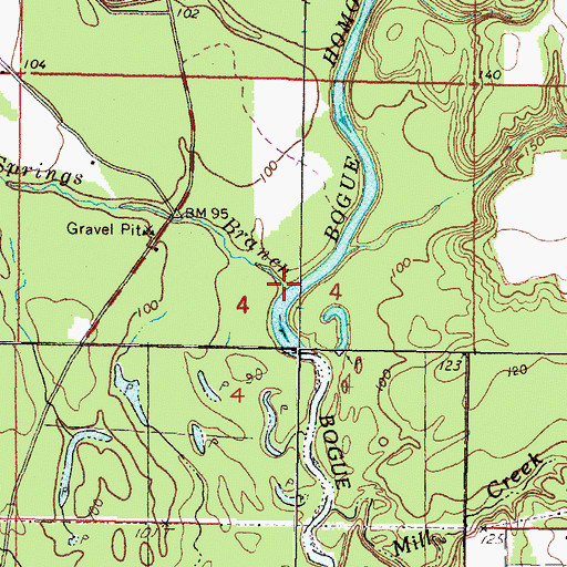 Topographic Map of Merritt Springs Branch, MS