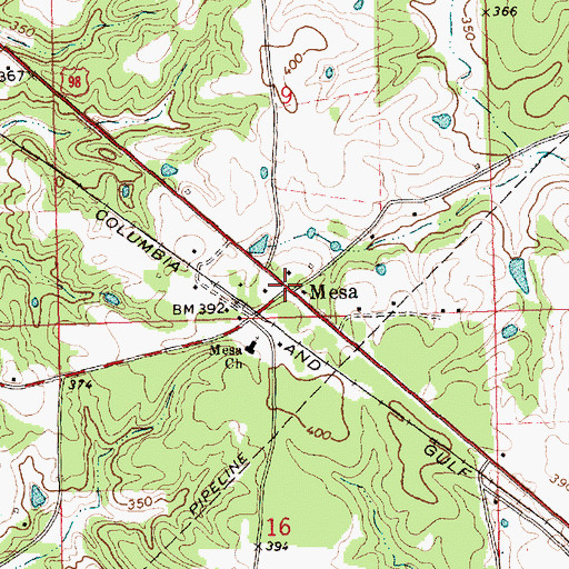 Topographic Map of Mesa, MS