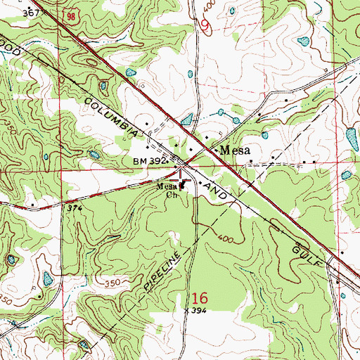 Topographic Map of Mesa Baptist Church, MS