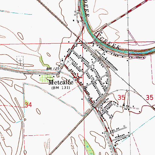 Topographic Map of Metcalfe, MS