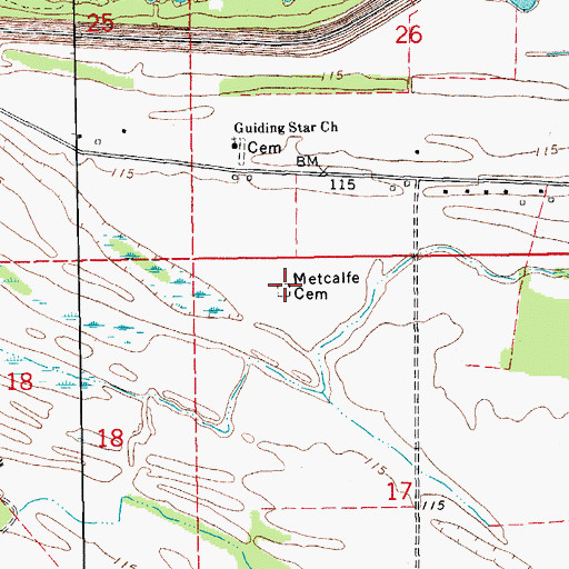 Topographic Map of Metcalfe Cemetery, MS