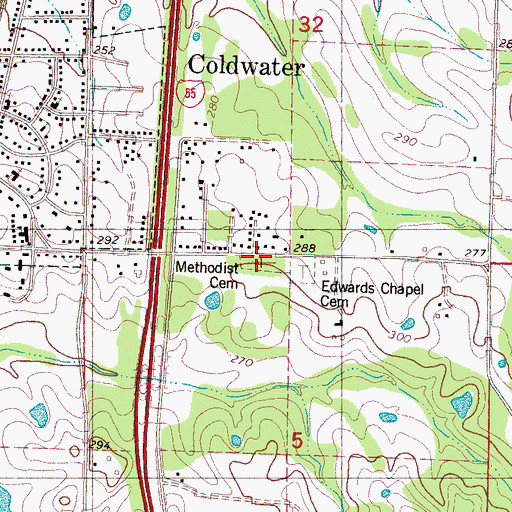 Topographic Map of Methodist Cemetery, MS