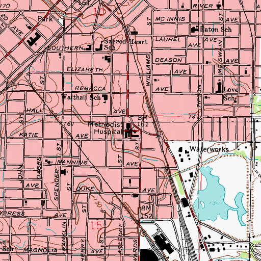 Topographic Map of Methodist Hospital, MS