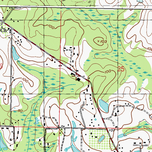 Topographic Map of Michael Memorial Baptist Church, MS