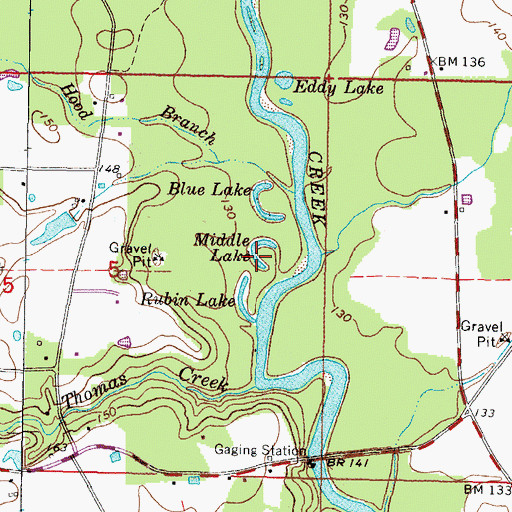 Topographic Map of Middle Lake, MS