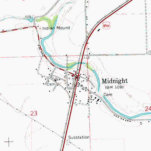 Topographic Map of Midnight, MS