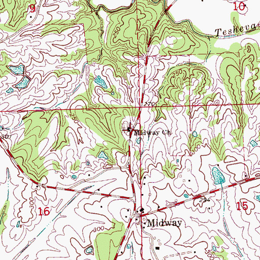 Topographic Map of Midway Church, MS