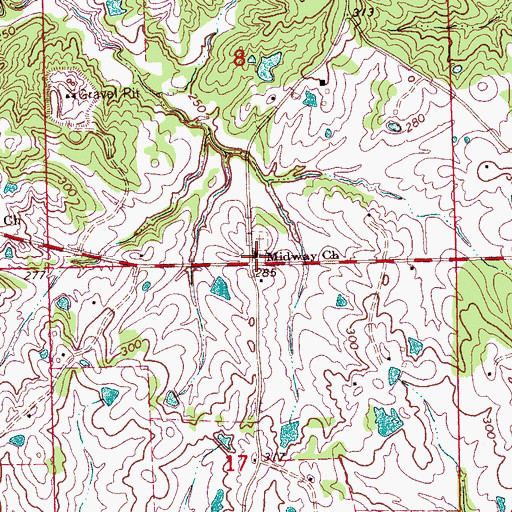 Topographic Map of Midway Church, MS