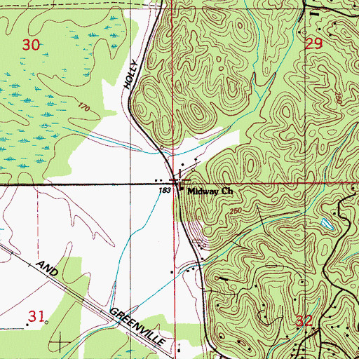 Topographic Map of Midway Church, MS