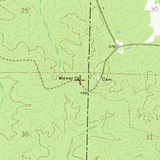 Topographic Map of Midway Baptist Church, MS