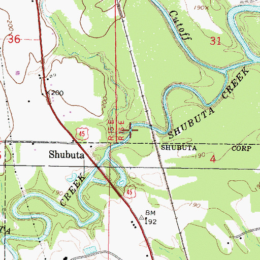 Topographic Map of Mike Creek, MS