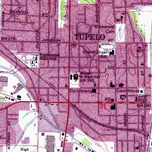 Topographic Map of Milam Junior High School, MS