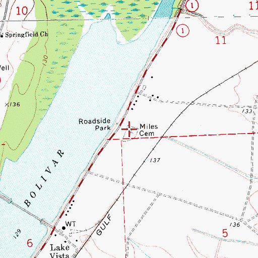 Topographic Map of Miles Cemetery, MS