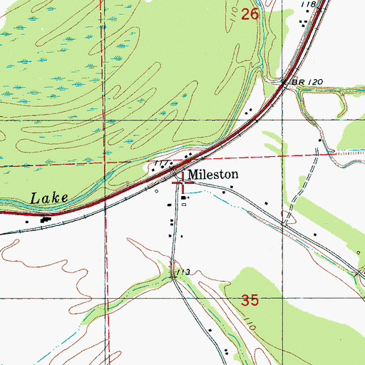 Topographic Map of Mileston, MS