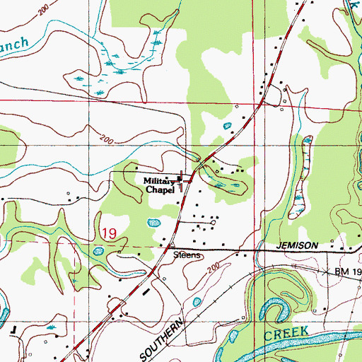 Topographic Map of Military Chapel, MS