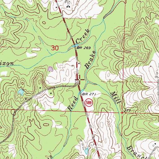 Topographic Map of Mill Branch, MS
