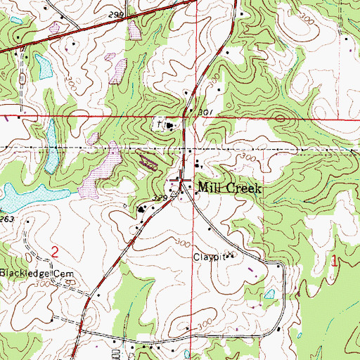 Topographic Map of Mill Creek, MS