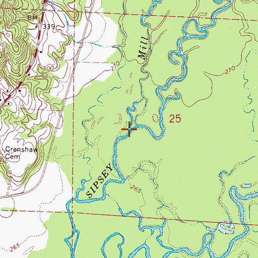 Topographic Map of Mill Creek, MS