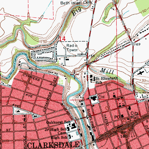 Topographic Map of Mill Creek, MS