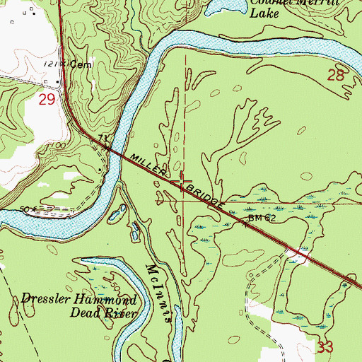 Topographic Map of Miller Bridge, MS