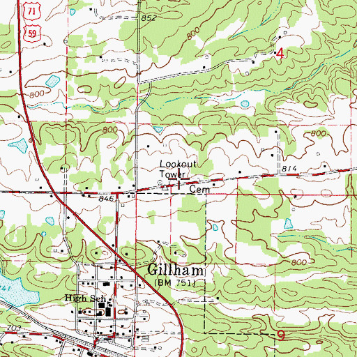 Topographic Map of Gillham Cemetery, AR