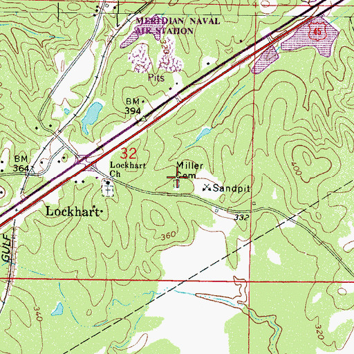 Topographic Map of Miller Cemetery, MS