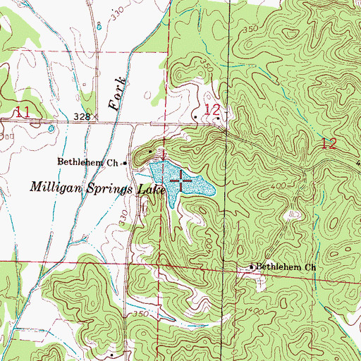 Topographic Map of Milligan Springs Lake, MS