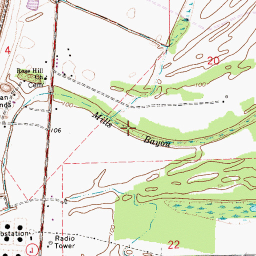 Topographic Map of Mills Bayou, MS