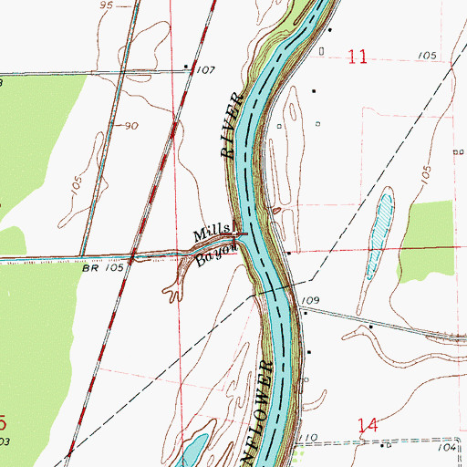 Topographic Map of Mills Bayou, MS