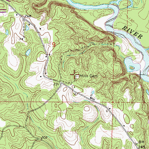 Topographic Map of Mills Cemetery, MS