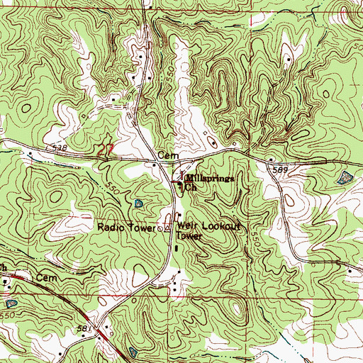 Topographic Map of Millsprings Church, MS
