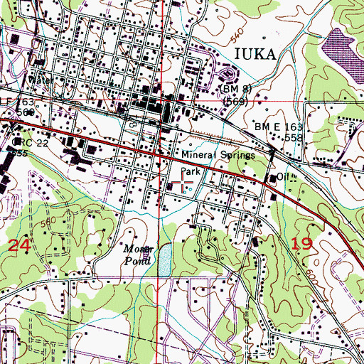 Topographic Map of Mineral Springs Park, MS