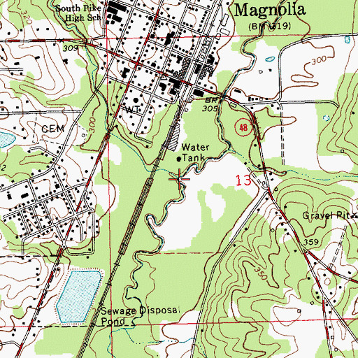 Topographic Map of Minnehaha River, MS
