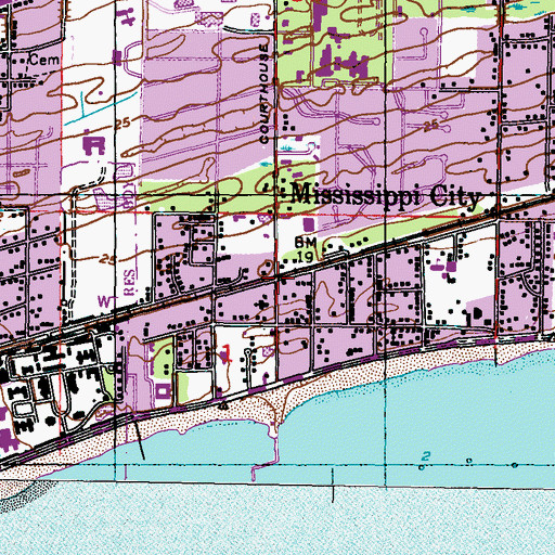 Topographic Map of Mississippi City, MS