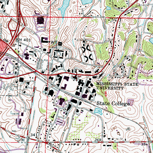 Topographic Map of Mississippi State University, MS