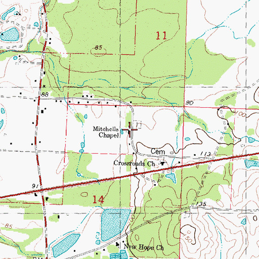 Topographic Map of Mitchells Chapel, MS