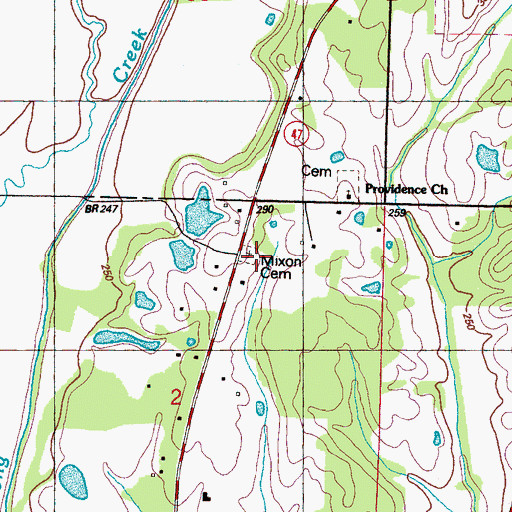 Topographic Map of Mixon Cemetery, MS