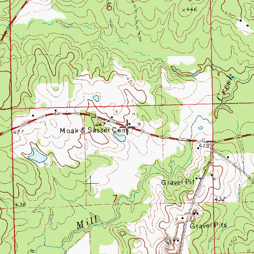 Topographic Map of Moak Cemetery, MS
