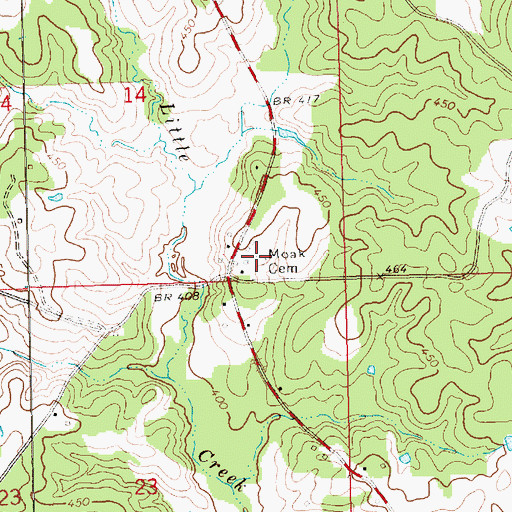 Topographic Map of Moak Cemetery, MS