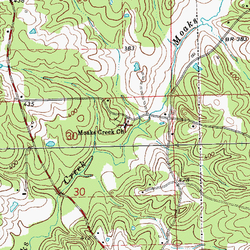 Topographic Map of Moaks Creek Church, MS