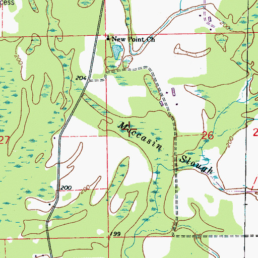 Topographic Map of Moccasin Slough, MS