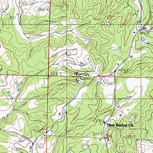 Topographic Map of Monday Cemetery, MS