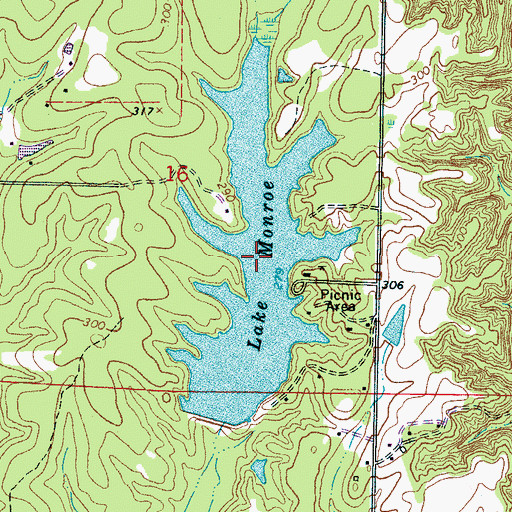 Topographic Map of Lake Monroe, MS