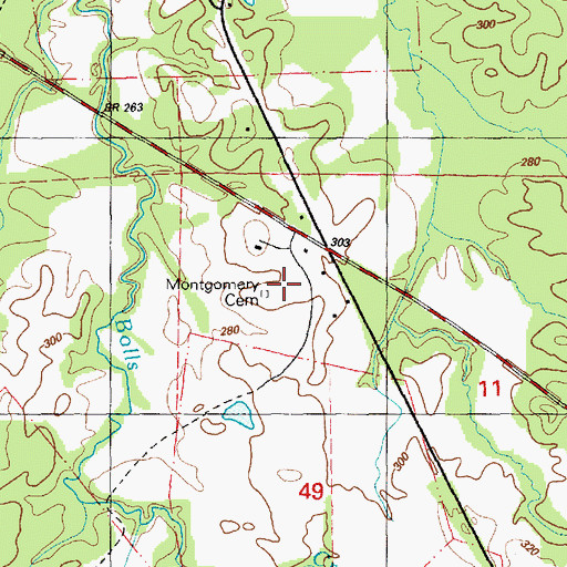 Topographic Map of Montgomery Cemetery, MS