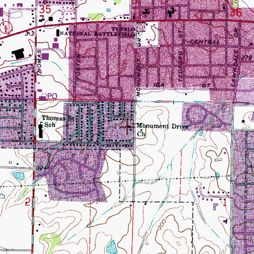 Topographic Map of Monument Drive Church, MS