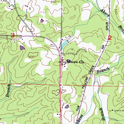 Topographic Map of Moore Church, MS