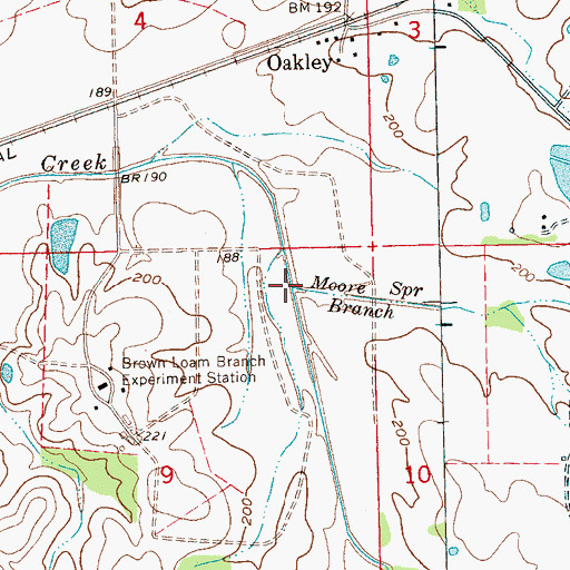 Topographic Map of Moore Spring Branch, MS