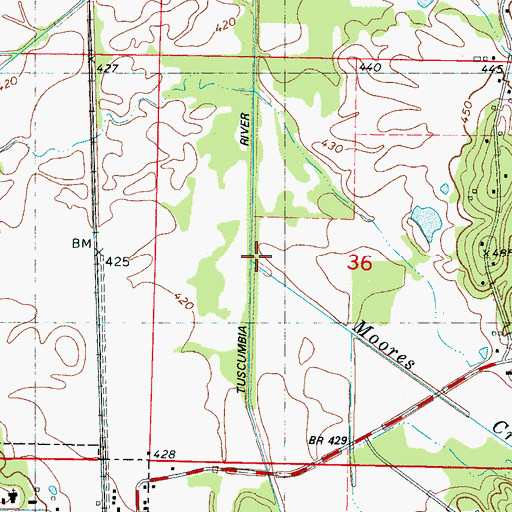 Topographic Map of Moores Creek, MS